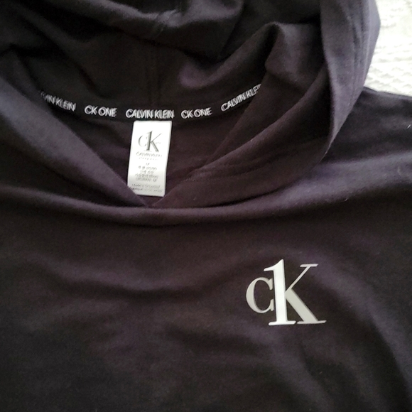 Womens Calvin Klein Logo Hooded LS Top,tie waist, relaxed style,M,New w/Tags - Picture 2 of 4